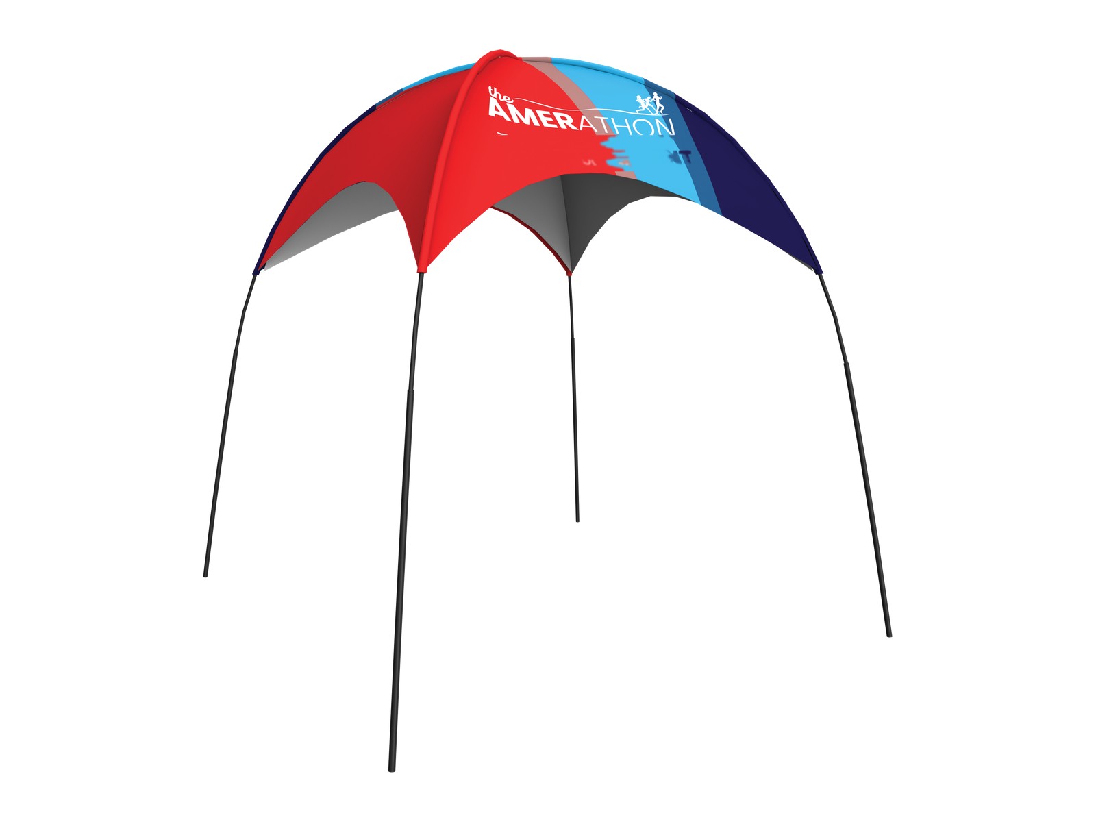 Flex Pavilion event tent with fiberglass legs and a single-sided printed mesh canopy.