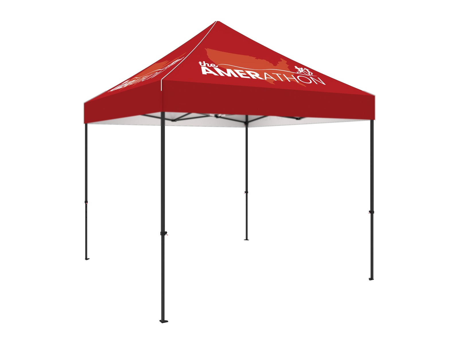 Branded 10x10 economy event tent with a printed canopy and open sides.
