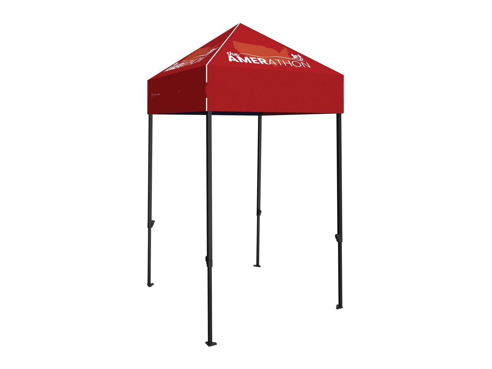 Branded 5x5 compact event tent with a printed canopy and open sides.