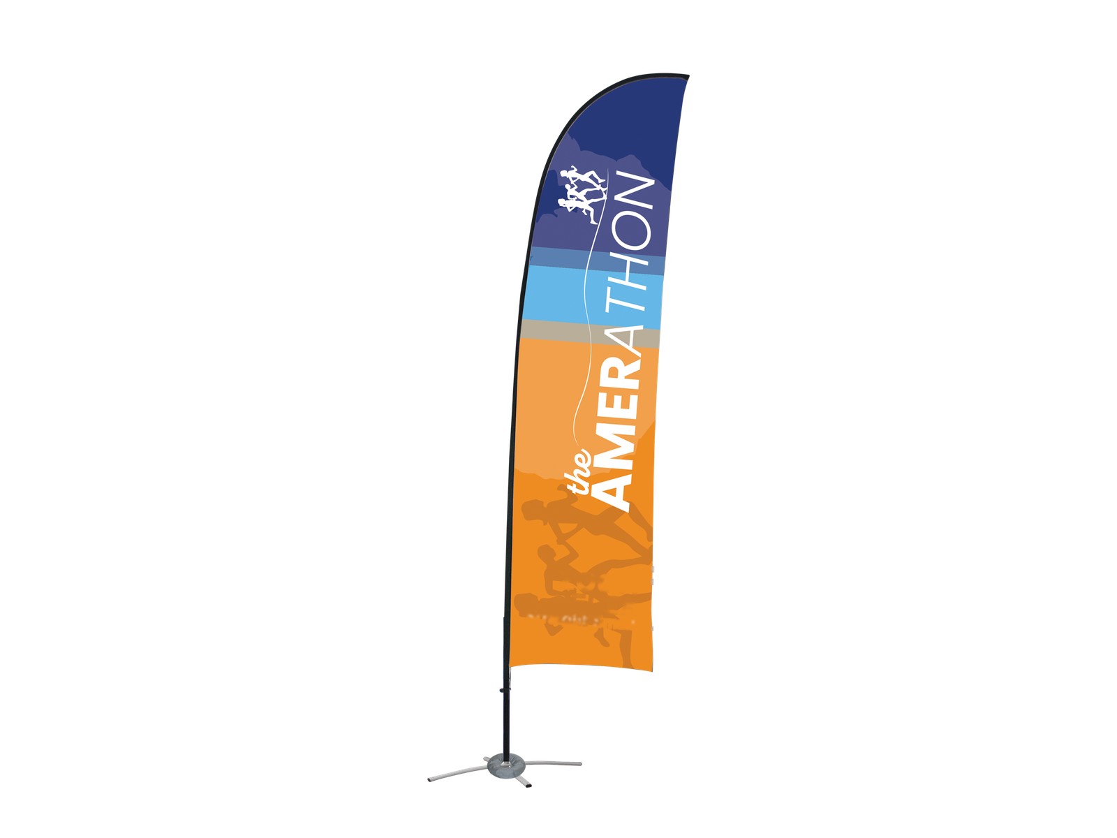 Small Straight event flag with a rectangular printed graphic on a portable pole.